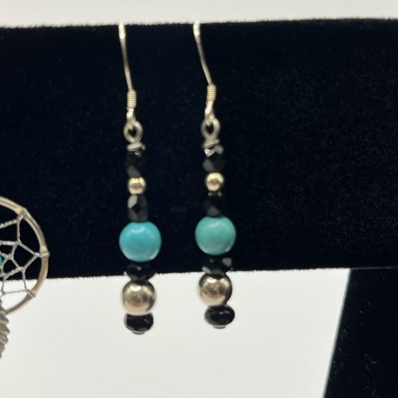 3 Pair | Silver Earrings Silver Tone |Faux  Turquoise|  Dream Catcher Earrings - Picture 8 of 11